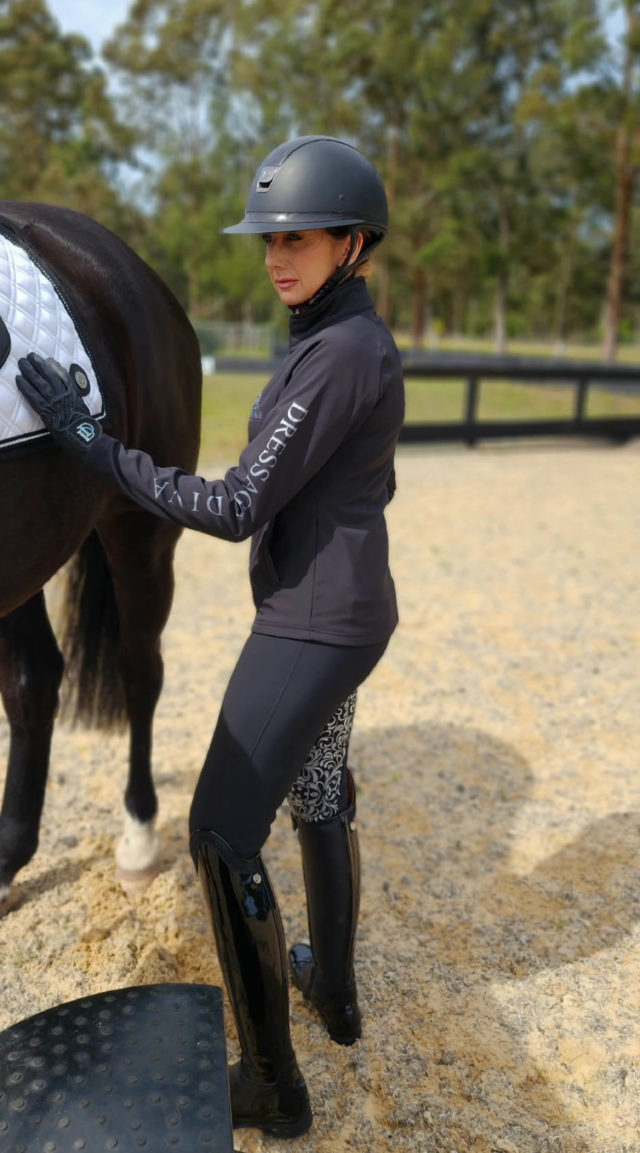 Black Long Sleeve base layer with glitter & mesh equestrian shirt
